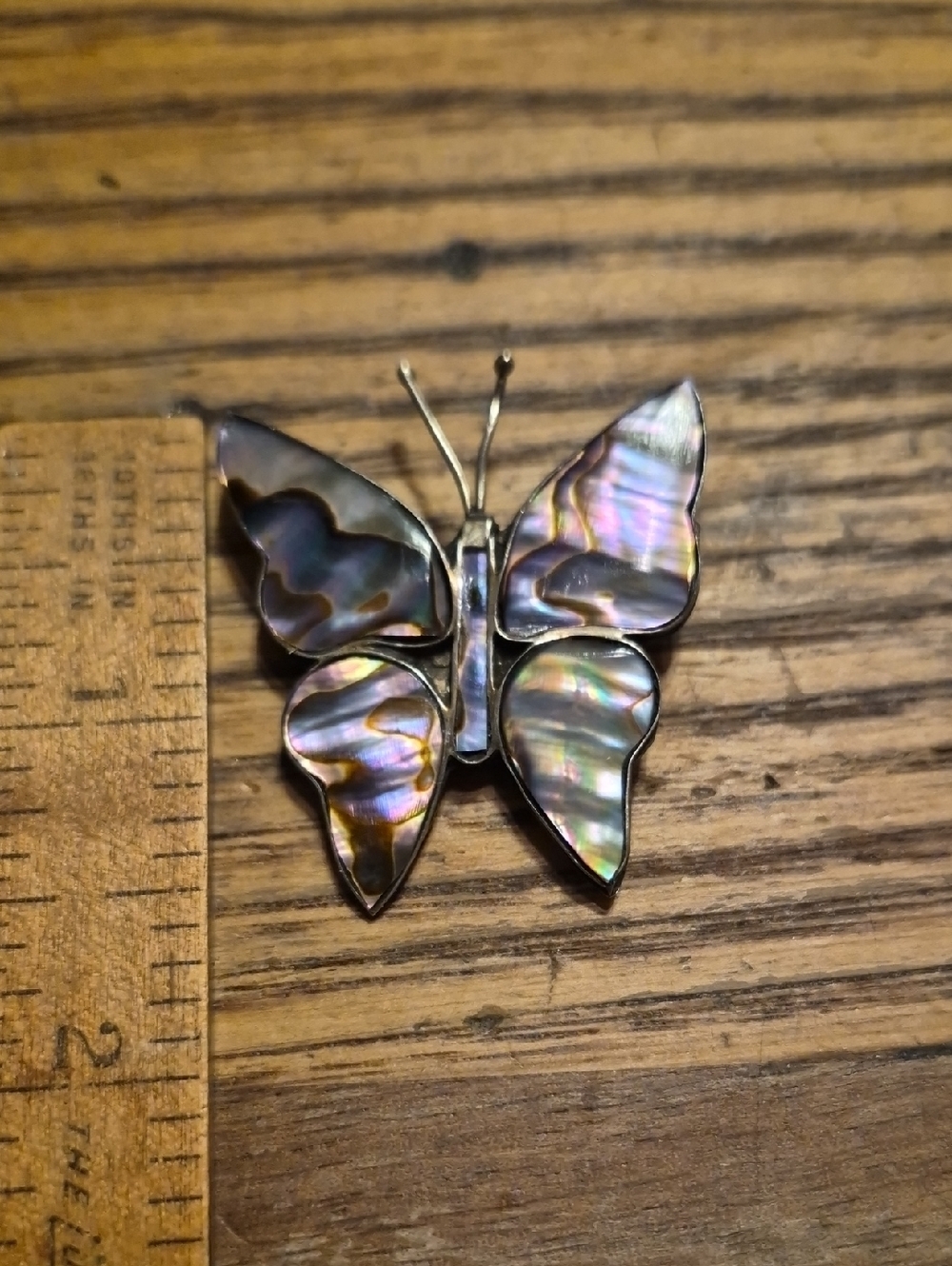 Sterling Abalone Shell Butterfly Brooch - Iridescent Multi-Color